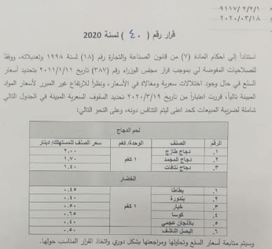 السقوف السعرية لبعض السلع