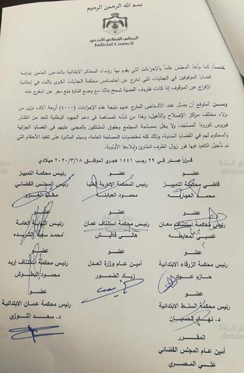 المجلس القضائي يقرر تأجيل حبس كل محكوم في مدين مدني لا يتجاوز 100 ألف والافراج عنهم ومنع سفرهم