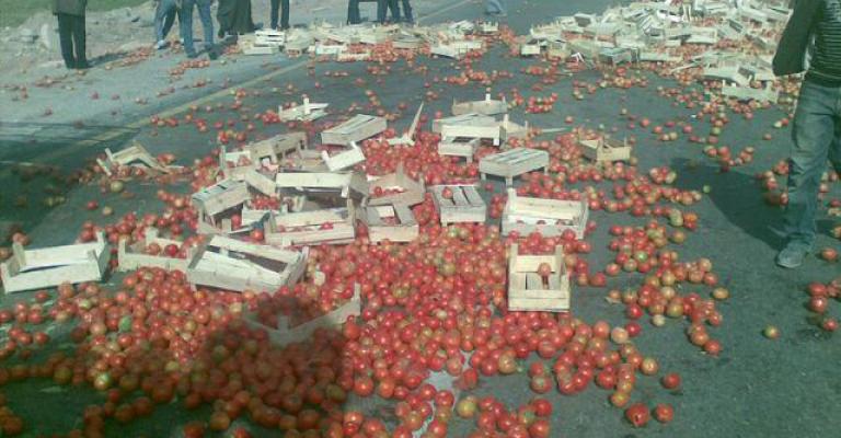 مزارعون يغلقون طريق العقبة -عمان بالبندورة " صور+ صوت " مزارعون يغلقون طريق العقبة -عمان بالبندورة " صور+ صوت "