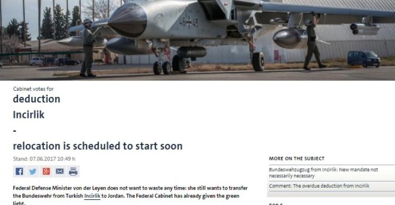 الحكومة الألمانية توافق على نقل قواتها من "انجرليك" إلى الأردن