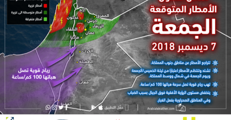 المناطق المشمولة بتوقعات الأمطار