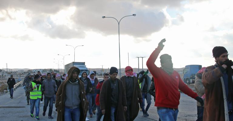 من مسيرة المتعطلين من أبناء العقبة، تصوير يزن ملحم، حبر، شباط 2019