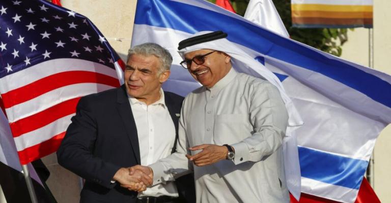 Israel's Foreign Minister Yair Lapid (L) welcomes Bahrain's Minister of Foreign Affairs Abdullatif bin Rashid al-Zayani upon his arrival for the Negev summit at Sde Boker in the southern Negev desert on March 27, 2022. - JACK GUEZ/AFP via Getty Images Read more: https://www.al-monitor.com/originals/2022/03/goals-israeli-arab-summit-go-beyond-iran#ixzz7OrYZjv1K Israel's Foreign Minister Yair Lapid (L) welcomes Bahrain's Minister of Foreign Affairs Abdullatif bin Rashid al-Zayani upon his arrival for the Negev summit at Sde Boker in the southern Negev desert on March 27, 2022. - JACK GUEZ/AFP via Getty Images Read more: https://www.al-monitor.com/originals/2022/03/goals-israeli-arab-summit-go-beyond-iran#ixzz7OrYZjv1K