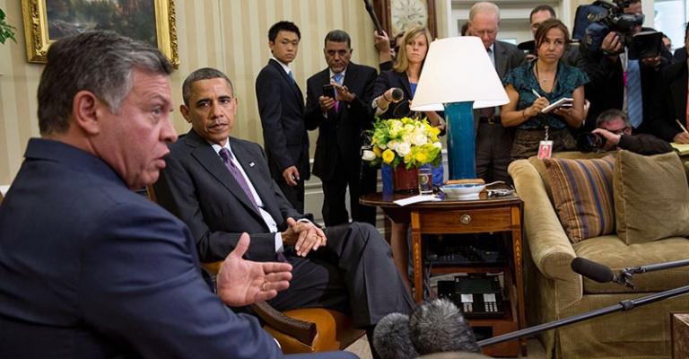 President Obama and King Abdullah II make statements to the press prior to a bilateral meeting, in the Oval Office, April 26, 2013. (Official White House Photo by Pete Souza)