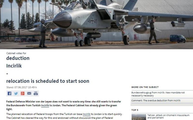 الحكومة الألمانية توافق على نقل قواتها من "انجرليك" إلى الأردن