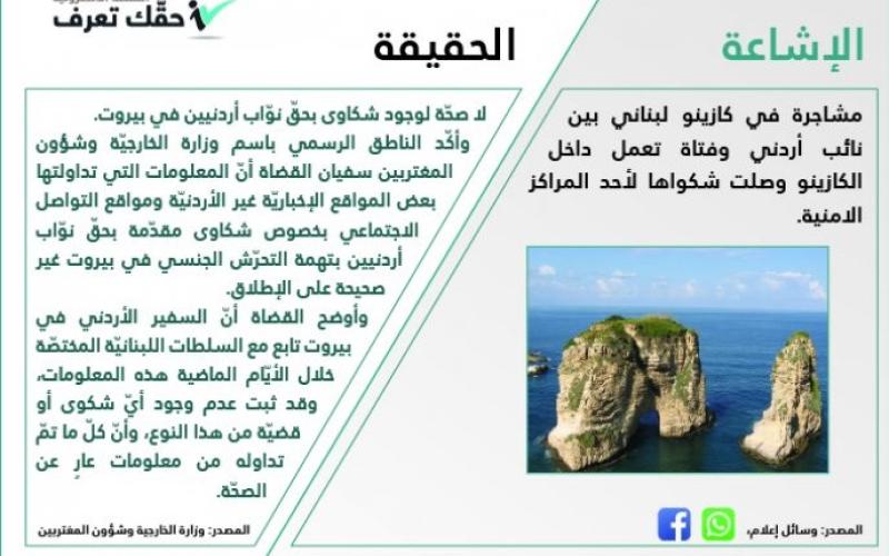 حقيقة مشاجرة نائب أردني وفتاة تعمل داخل كازينو في لبنان‎